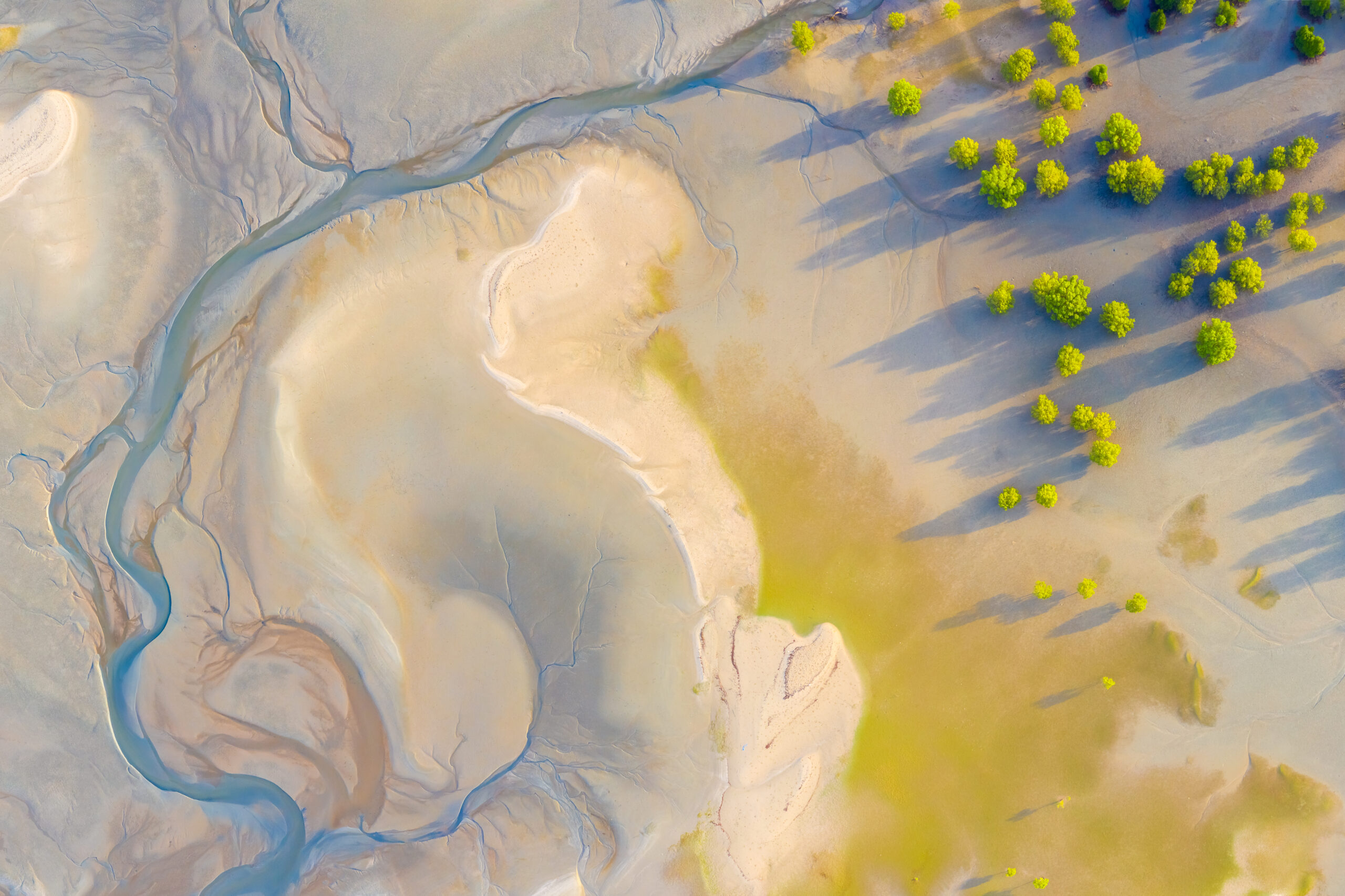 Aerial view of coast natural shape texture when low tide in Thai